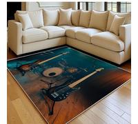 Alfombra salón 120 x 180 cm Batería de Instrumentos Musicales Grande Antideslizante Lavable en Lavadora, Pelo Corto Azul Alfombra Dormitorio, salón y Comedor