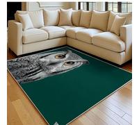 Alfombra salón 120 x 180 cm Búho Animal Grande Antideslizante Lavable en Lavadora, Pelo Corto Verde Alfombra Dormitorio, salón y Comedor
