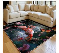 Alfombra salón 120 x 180 cm Cascadas Flamingo Grande Antideslizante Lavable en Lavadora, Pelo Corto Rosa Alfombra Dormitorio, salón y Comedor