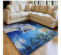 Alfombra salón 140 x 200 cm Bosque de bambú y Tigre White Antideslizante Lavable en Lavadora, Pelo Corto, Modernas Azul para Dormitorio, Comedor y habitación