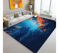 Alfombra Salón 140 x 200 cm Suave Antideslizante Arte Fluido Ondas Abstractas Dormitorio, Comedor Pasillo Alfombra Rectangular Lavable a máquina Azul Naranja
