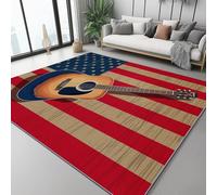 Alfombra Salón 140 x 200 cm Suave Antideslizante Guitarra Bandera Música Americana Dormitorio, Comedor Pasillo Alfombra Rectangular Lavable a máquina Rojo Azul