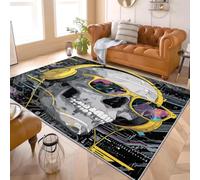 Alfombra Salón 140x200 cm Lavable a Máquina Antideslizante de Pelo Corto Esqueleto De Terror De Ciencia FiccióN Suave Alfombra Para Dormitorio, Habitación Infantil y Oficina, Fácil de limpiar, Negro