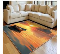 Alfombra salón 160 x 230 cm Atardecer en un Barco de Madera en el mar Grande Antideslizante Lavable en Lavadora, Pelo Corto Color Naranja Alfombra Dormitorio, salón y Comedor