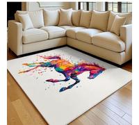 Alfombra salón 160 x 230 cm Caballo Salvaje Pelo Corto mullida Antideslizante Lavable Estilo De Salpicadura De Tinta Alfombra Dormitorio y habitación Infantil
