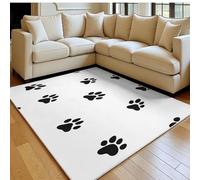 Alfombra salón 160 x 230 cm Huella de Perro de Dibujos Animados Grande Antideslizante Lavable en Lavadora, Pelo Corto Negro Alfombra Dormitorio, salón y Comedor