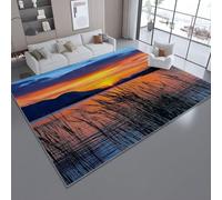 Alfombra Salon 160 x 230 cm Lavable A Máquina Paisaje Natural Montañas Puesta De Sol Alfombras de Habitacion Pelo Corto Suave Antideslizante para salón Dormitorio habitación Infantil, Color Naranja