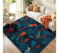 Alfombra Salón 160 x 230 cm Pájaro Bosque Loro y Selva Tropical, Moqueta lavable a máquina con parte inferior antideslizante, alfombra decorativa para sala de estar, verde azul