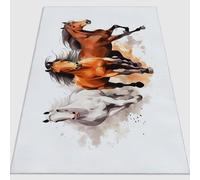 Alfombra Salón 160 x 230 cm Suave Antideslizante Caballo de Acuarela Corriendo Animal Dormitorio, Comedor Pasillo Alfombra Rectangular Lavable a máquina Marrón y Blanco