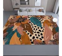 Alfombra Salón 160 x 230 cm Suave Antideslizante Estampado de Leopardo Floral Retro Dormitorio, Comedor Pasillo Alfombra Rectangular Lavable a máquina Amarillo Mostaza, Verde y Azul
