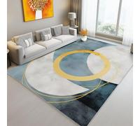 Alfombra Salón 160 x 230 cm Suave Antideslizante Pintura de Tinta Diseño Circular Estilo Dormitorio, Comedor Pasillo Alfombra Rectangular Lavable a máquina Azul Marino