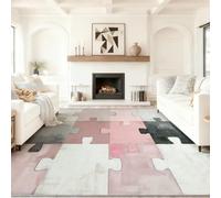 Alfombra Salón 180 x 250 cm Suave Antideslizante Arte de Bloques de Colores de Rompecabezas Dormitorio, Comedor Pasillo Alfombra Rectangular Lavable a máquina Rosa