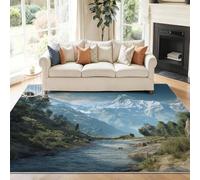 Alfombra Salón 180 x 250 cm Suave Antideslizante Representación Realista de montañas Nevadas Dormitorio, Comedor Pasillo Alfombra Rectangular Lavable a máquina Azul Marino