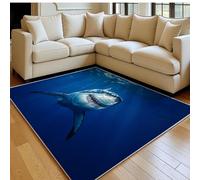 Alfombra salón 180 x 270 cm Gran tiburón White de Las Profundidades Marinas avable Antideslizante, Pelo Corto Suave Azur Modernas, Alfombra Dormitorio, Infantil y Sala Grande