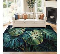 Alfombra Salon 60 x 110 cm Antideslizante Alfombras Lavables en Lavadora Habitacion Dormitorio Pintura al óleo de Hoja de Monstera de Estilo Comedor Modernas Tapete Quarto Pelo Corto Verde Oscuro