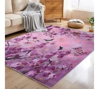 Alfombra Salon 60 x 110 cm Orquídea, 3D Flores Moradas Alfombra Salon Pelo Corto Lavable Antideslizante, Alfombras de Decoracion Hogar para Cocina Entrada Pasillos Comedor Salón Dormitorio M44