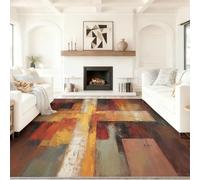 Alfombra Salon 60 x 120 cm - Marrón Rojo Alfombras Grande Comedor Alfombras Estampado Abstracto Estilo de Pintura al óleo Cruz Lavable Tapete De Dormitorio Pelo Corto Azul Oscuro