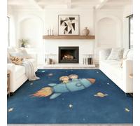 Alfombra Salon 60 x 120 cm - Vistoso Alfombras Grande Comedor Alfombras Estampado Ensueño Cielo Estrellado Lindo Cohete Lavable Tapete De Dormitorio Pelo Corto Azul Oscuro
