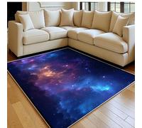 Alfombra salón 60 x 90 cm Cielo Estrellado y nebulosas Pelo Corto Lavable Antideslizante Azul Alfombra Dormitorio Matrimonio, Comedor y habitación