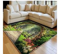 Alfombra salón 60 x 90 cm Corona de Camino de Parque Pelo Corto Lavable Antideslizante Verde Alfombra Dormitorio Matrimonio, Comedor y habitación