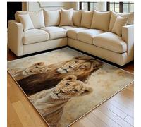 Alfombra salón 60 x 90 cm Familia de Leones Animales Pelo Corto Lavable Antideslizante marrón Alfombra Dormitorio Matrimonio, Comedor y habitación