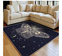 Alfombra salón 60 x 90 cm Polilla del Cielo Estrellado Pelo Corto Lavable Antideslizante Negro Alfombra Dormitorio Matrimonio, Comedor y habitación
