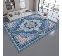 Alfombra Salon 80 x 150 cm Lavable A Máquina Estilo Marroquí Geométrico Floral Alfombras de Habitacion Pelo Corto Suave Antideslizante para salón Dormitorio habitación Infantil, Azul
