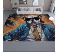 Alfombra Salon 90 x 150 cm Antideslizante Alfombras Lavables en Lavadora Habitacion Dormitorio Bulldog de Dibujos Animados Hip Hop Comedor Modernas Tapete Quarto Pelo Corto Gris Oscuro