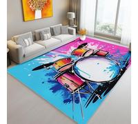 Alfombra Salon 90 x 150 cm Antideslizante Alfombras Lavables en Lavadora Habitacion Dormitorio Kits de batería Graffiti Streetwear Comedor Modernas Tapete Quarto Pelo Corto Rosa