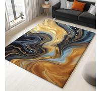 Alfombra Salon Abstracto Negro Y Dorado, Alfombras impresión Mármol Líquido Lavables en Máquina con Base Antideslizante, Alfombra Dormitorio de Pelo Corto para Cocina Comedor 60 x 90 cm