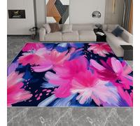 Alfombra Salon Abstracto Rosa, Estampado Hermosas Flores Lavables en Máquina, Base Antideslizante, Alfombra de Dormitorio de Pelo Corto para Cocina Comedor 160 x 230 cm