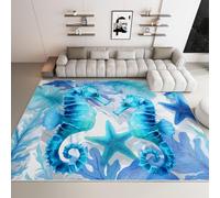 Alfombra Salon Antideslizante - Fantasía Animales Marinos Caballitos De Mar Esponjosa Suave Alfombra de Franela 60 x 110 cm, Azul Lavable Alfombras para Cocina Entrada de Estar Dormitorio
