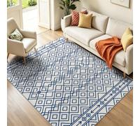 Alfombra Salón Azul 60 x 110 cm - Alfombra de salón lavable a máquina antideslizante con pelo Ras para dormitorio, comedor, pasillo - marroquí étnico geométrico, rombos fleches
