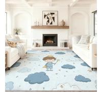 Alfombra Salon Azul Claro Antideslizante Alfombras Lavables 90 x 150 cm, Dibujos Animados Valiente Lindo Príncipe Mágico Alfombra Pelo Corto en Lavadora Tapetes para Sala Habitacion Dormitorio Comedor