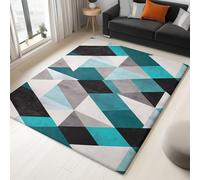 Alfombra Salón Beige 100 x 150 cm, Patrón de Moderno Geométrico Triángulo, Antideslizante Lavable en Lavadora Pelo Corto Tapete Moderno para Habitación Dormitorio y Comedor, Verde