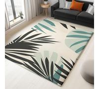 Alfombra Salón Beige 180 x 240 cm, Patrón de Geométrico Hoja De Palma, Antideslizante Lavable en Lavadora Pelo Corto Tapete Moderno para Habitación Dormitorio y Comedor, Beige