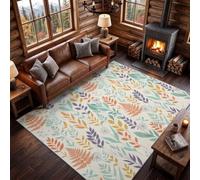 Alfombra Salón Beige Multicolor 60 x 110 cm - Alfombra de salón lavable a máquina antideslizante de pelo ras para dormitorio, comedor, pasillo, campaña botánica hojas helecho diente de león follaje