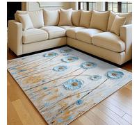 Alfombra salón Color Liso 140 x 200 cm Pintura al óleo de Flores Pelo Corto mullida y Suave Modernas Azul Alfombra Dormitorio y habitación Infantil