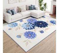 Alfombra Salón Dalias Florales, 80 x 150 cm | Alfombra para dormitorio, pintura de tinta china, moderna, suave, pelo corto, antideslizante, para salón, habitación infantil