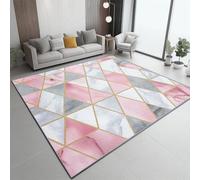 Alfombra Salon de Pelo Corto 120 x 180 cm Beige Alfombras de Habitacion Mármol geométrico Ligero de Moda de Lujo Comedor Oficina Brillante Suave Diseño Tono Gris Dorado Rosa