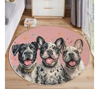 Alfombra Salon de Pelo Corto 180 cm Alfombras Redonda Animales Lindos Y Felices Alfombra de Área Simple Cuatro Perros Antideslizante Muy Suave para Sofá, Dormitorio, Habitación Infantil, Rosa