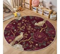 Alfombra Salon De Pelo Corto 80 Cm Redonda Lujosos Relieves Florales Aves