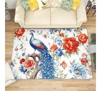 Alfombra Salon de Pelo Corto Animal: PersecucióN Del Pavo Real, Alfombras Suave Flores de Colores Antideslizante y Lavable a Máquina para Salón, Dormitorio y habitación Infantil Adorno Tapete 60x90 cm