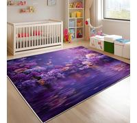 Alfombra Salon de Pelo Corto PúRpura, Alfombras Suave Tema Floral y de Mariposas de EnsueñO Antideslizante y Lavable a Máquina para Salón, Dormitorio y habitación Infantil Adorno Tapete 120x180 cm