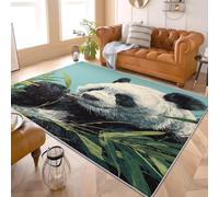 Alfombra Salon de Pelo Corto Suave 60x90 cm, Antideslizante Tapete Cocina Panda, Animal Del Bosque De Bambú Alfombras de Habitacion Lavable en Lavadora Antiincrustante para Comedor, Azul Claro