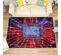 Alfombra Salon de Pelo Corto TecnologíA Digital de GeometríA, Alfombras Suave Azul Rojo Antideslizante y Lavable a Máquina para Salón, Dormitorio y habitación Infantil Adorno Tapete 160x230 cm