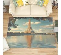 Alfombra Salon de Pelo Corto Torre Eiffel En El RíO Sena, Alfombras Suave Paisaje de ParíS Antideslizante y Lavable a Máquina para Salón, Dormitorio y habitación Infantil Adorno Tapete 60x90 cm