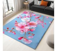 Alfombra Salon Dibujos Animados Rosa, Alfombras Estampado Hermosas Flores Flores De Cerezo Lavables en Máquina, Antideslizante Alfombra de Dormitorio de Pelo Corto para Cocina Comedor 140 x 200 cm