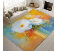 Alfombra Salon Dormitorio 60 x 100 cm , Floral Abstracto Pelo Corto Antideslizante Alfombras de Juegos para Entrada Guardería, Pintura Al Óleo Alegre, Lavable Naranja Miel Felpudo Entrada Casa