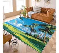 Alfombra Salón Dormitorio 80x150 cm RomáNtico Tropical Costero Paisaje. Moderna Lavable y Antideslizante Pelo Corto de Alfombra Azul Suave Esponjoso Sin Desprendimiento Para Habitación Infantil